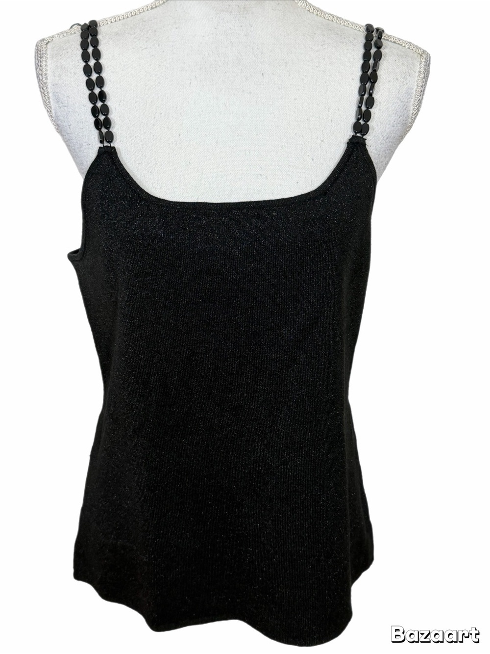 Black Shimmer Beaded Strap Cami Tank Top Women’s Sleeveless Party Size Medium - Picture 2 of 3